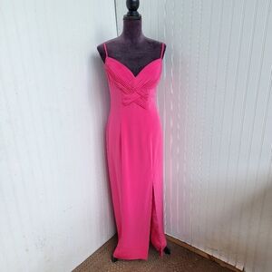 VTG Niteline Pink Formal Maxi Long Dress Gown USA Prom Wedding Ftont Slit Sz 12